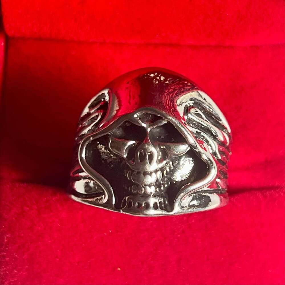 Gothic Hooded Skull Ring Stainless Steel Biker Statement Open Ring S 13